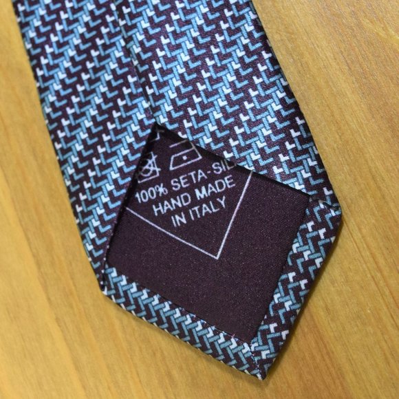Brioni Other - New BRIONI Blue Aqua Geometric Italy Woven Silk Neck Tie handmade in Italy $440